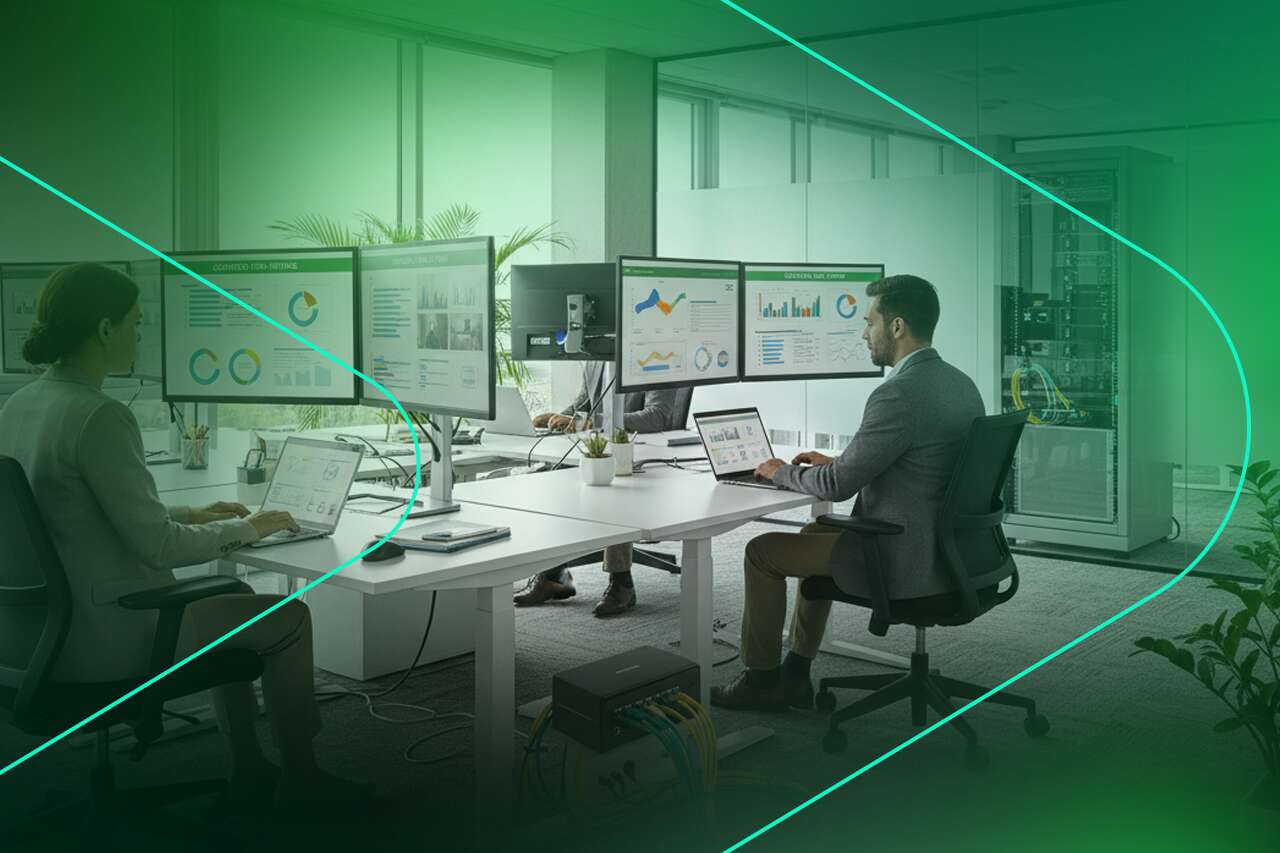 Ambiente de escritório moderno com pessoas trabalhando