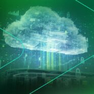 Nuvem digital com gráficos e segurança em fundo verde