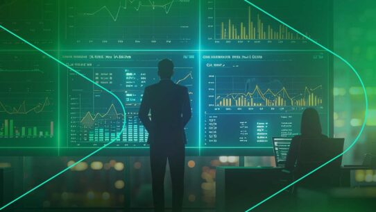 Homem e mulher analisando gráficos financeiros