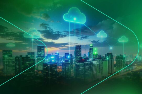 Cidade moderna com nuvens representando tecnologia em nuvem