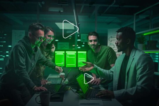 Equipe colaborando em projeto de tecnologia