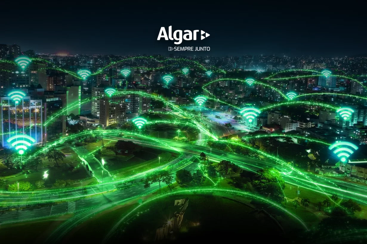 Conexões de internet na cidade à noite