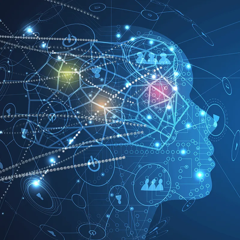 Holograma tecnológico com formato humano representando as transformações digitai