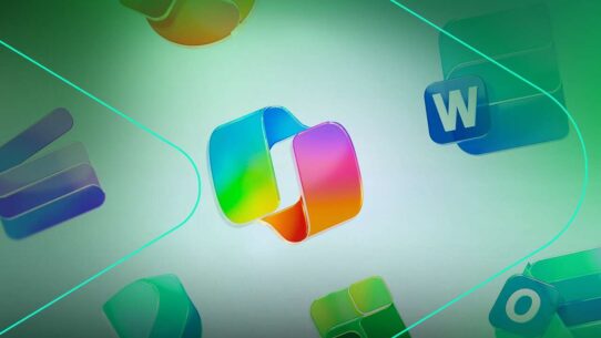 Logotipo colorido com ícones de aplicativos de escritório