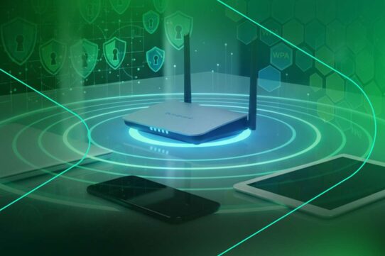 Roteador Wi-Fi com dispositivos conectados em fundo verde