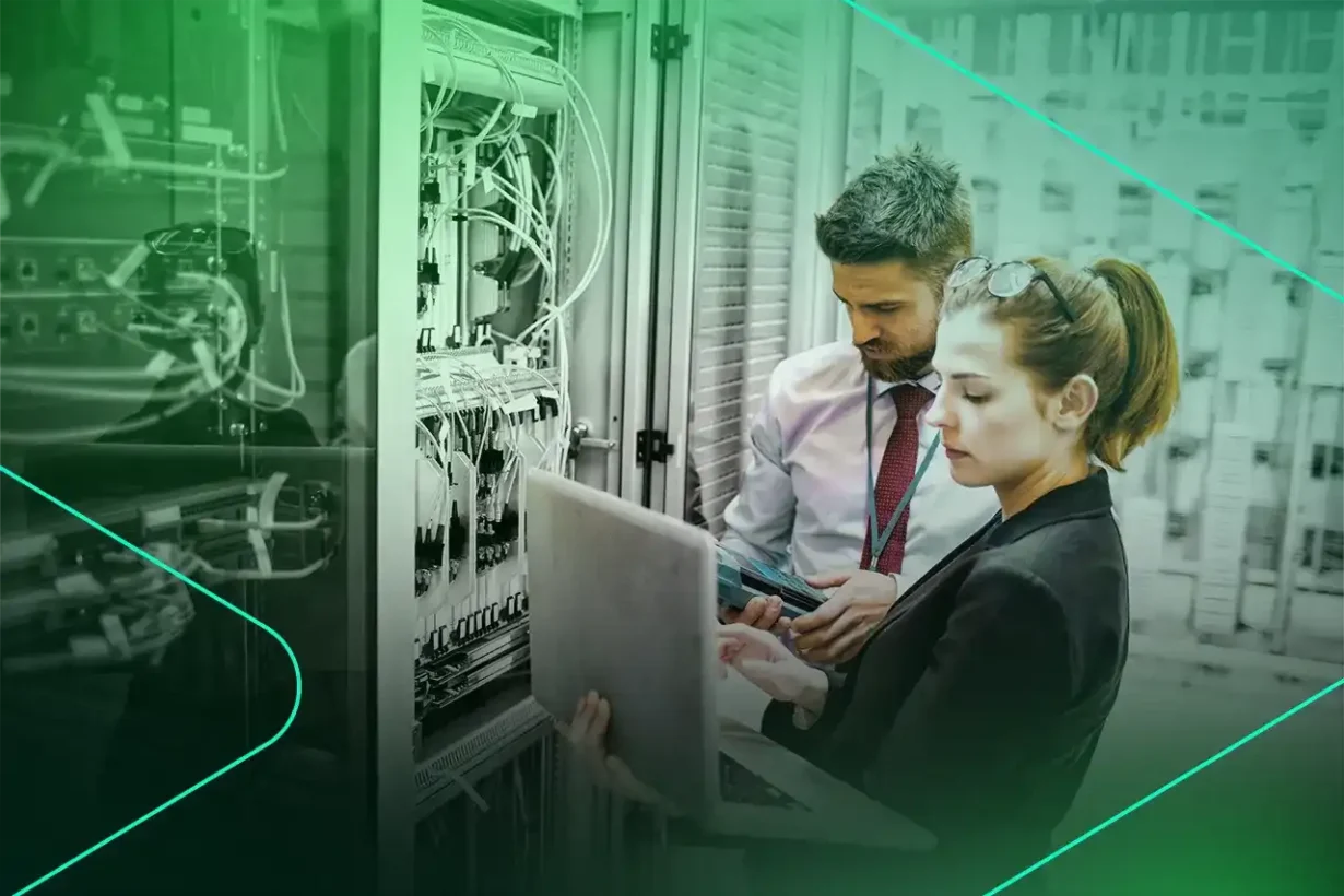Profissionais analisando servidor