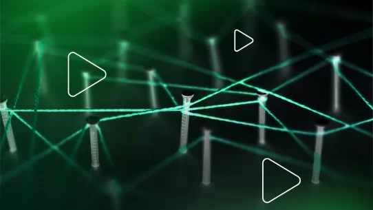 Conexões em rede com fios e pinos em fundo verde