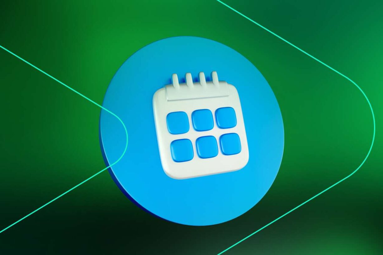 Ícone de calendário em fundo verde e azul