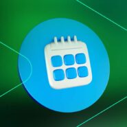 Ícone de calendário em fundo verde e azul