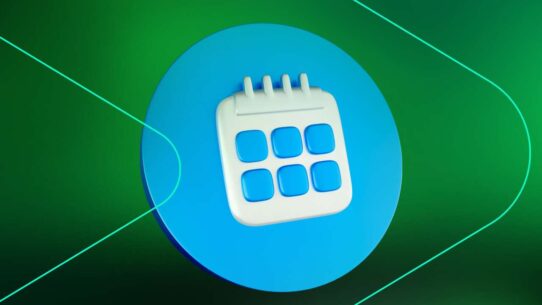 Ícone de calendário em fundo verde e azul