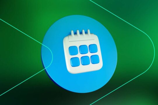 Ícone de calendário em fundo verde e azul