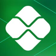 Logo branco em fundo verde com design moderno