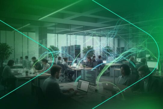 Ambiente de trabalho moderno com pessoas usando tecnologia.