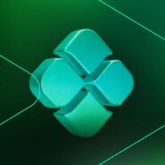 Logotipo em tons de verde com formato estilizado.