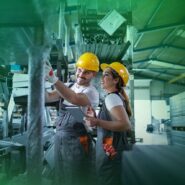 Trabalhadores em deposito organizando materiais