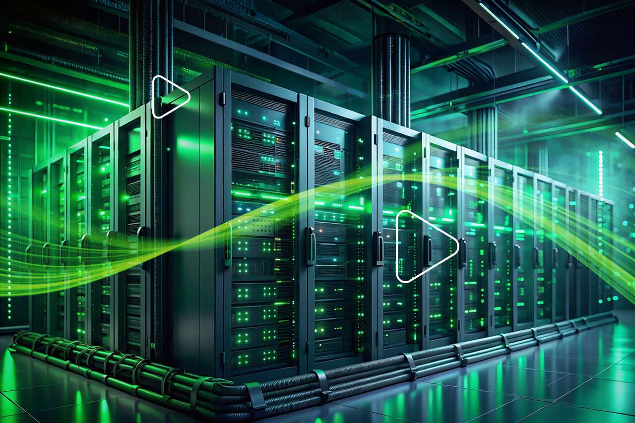 Data center moderno com servidores em destaque