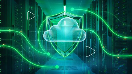 Ilustração de nuvem com escudo em data center
