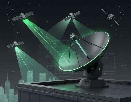Antena parabólica recebendo sinais de satélites