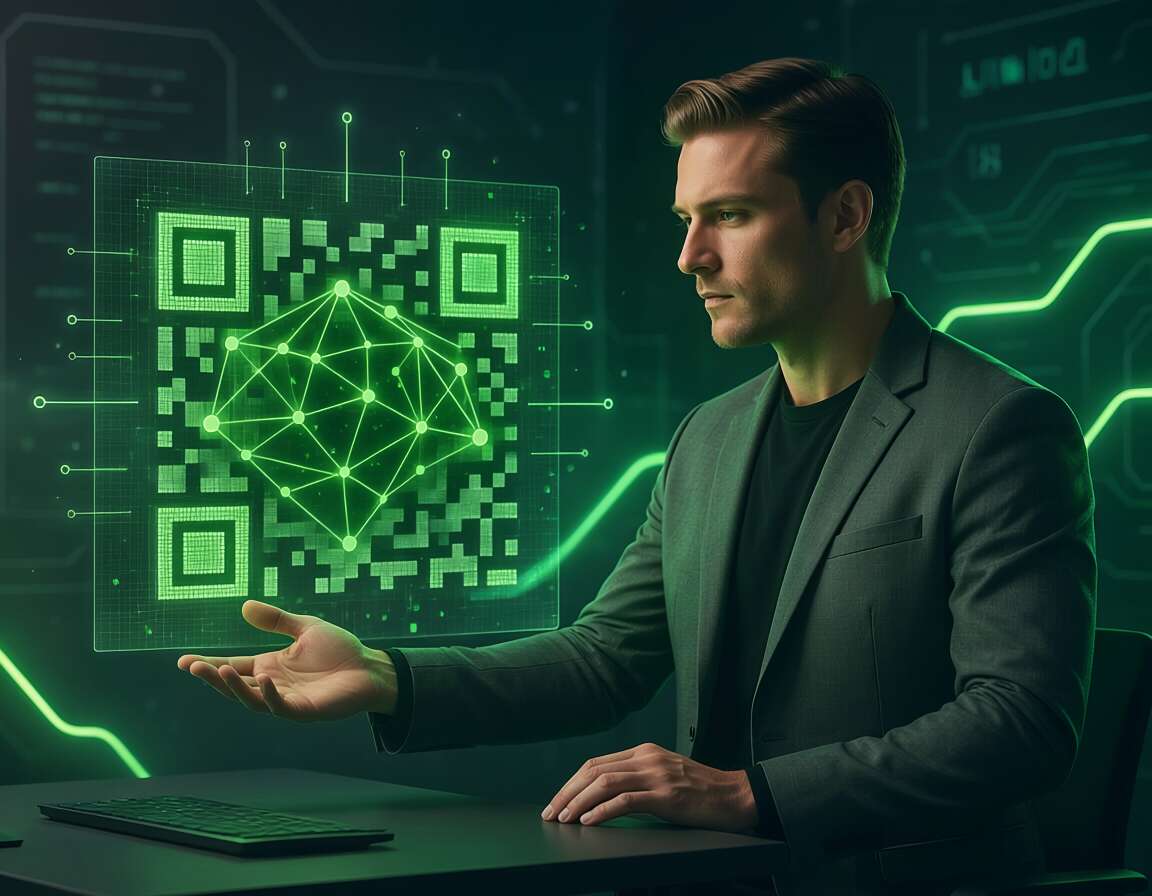 Homem analisando um código QR em ambiente digital